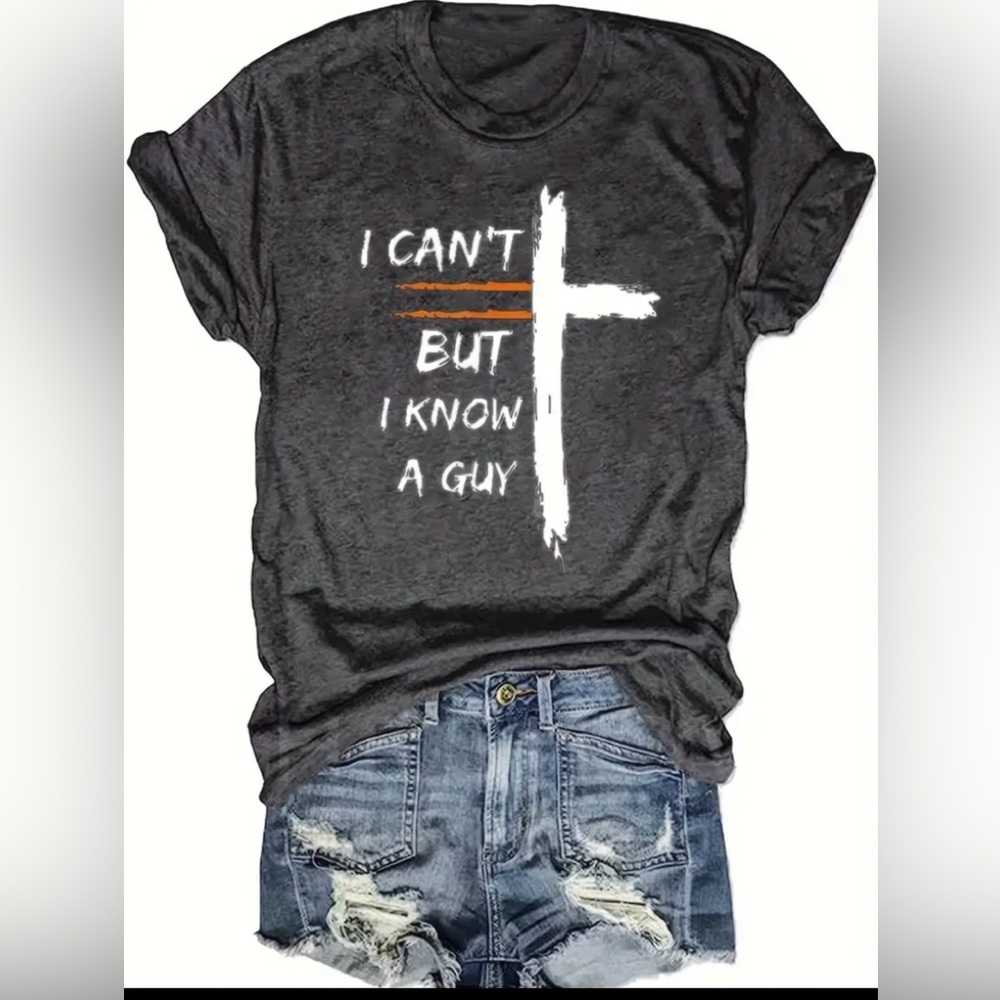 Tee shirt, unisex, heather grey, I can’t but I know a guy print